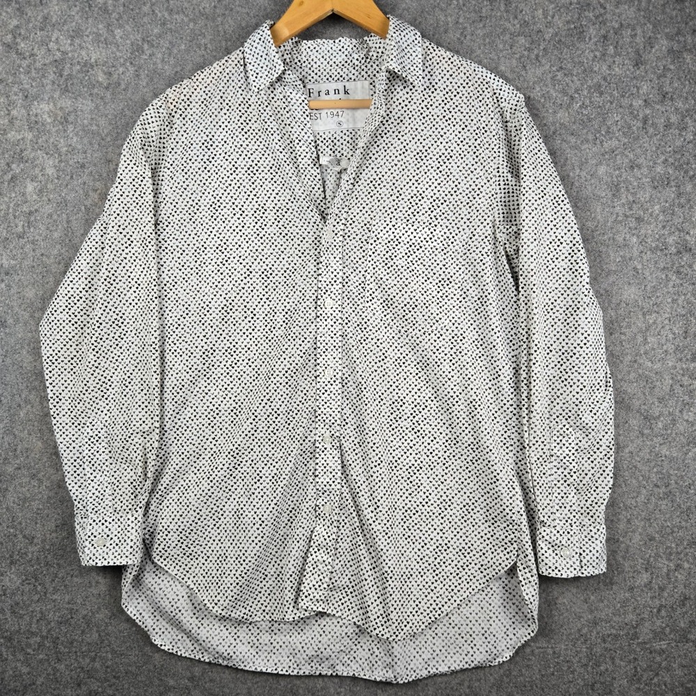 Frank & Eileen Joedy Shirt Mens Small White Heart Print Woven In Italy Cotton